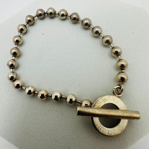 Gucci Silver Ball Chain Toggle Bracelet Sterling Silver Beaded Italian Fine Jewe - Picture 1 of 7